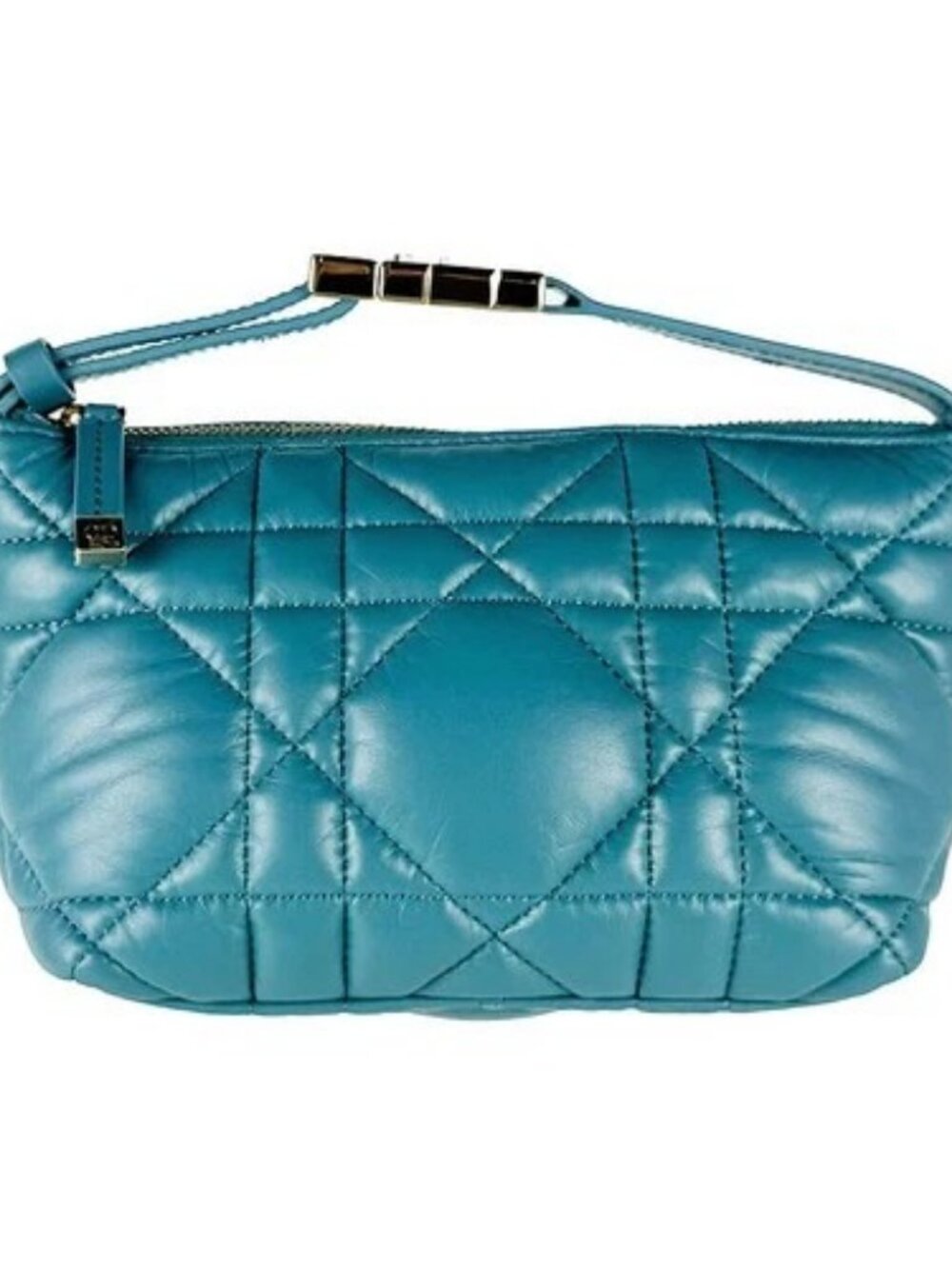 Auth Christian Dior Nomad Pouch Small Handbag Turquoise Blue Leather - z11098